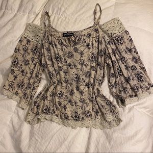 Lacey cream with black flower tank top blouse